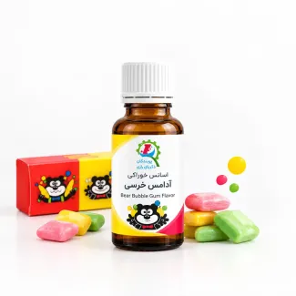 اسانس خوراکی آدامس خرسی پویندگان زکریای رازی در بطری شیشهای کهربایی قطرهچکاندار