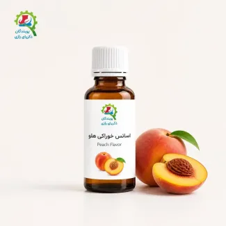 اسانس خوراکی هلو پویندگان زکریای رازی در بطری شیشهای کهربایی قطرهچکاندار