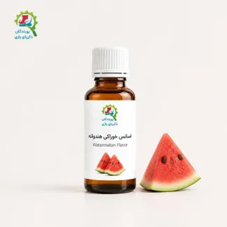 اسانس خوراکی هندوانه پویندگان زکریای رازی در بطری شیشهای کهربایی قطرهچکاندار
